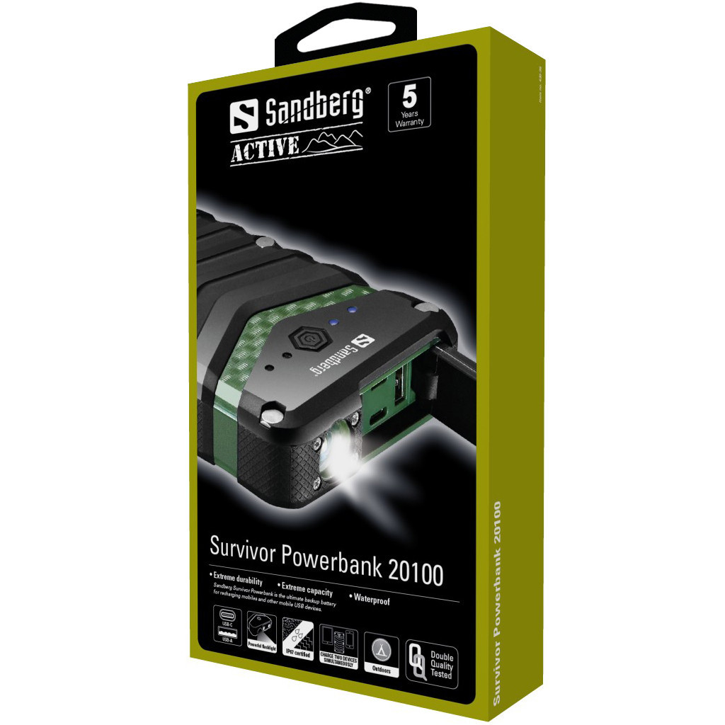 Повербанк Sandberg 20100mAh, Survivor IP67, LED Torch, 2xUSB-A/3A(total), Type-C (420-36) Повербанк Sandberg 20100mAh, Survivor IP67, LED Torch, 2xUSB-A/3A(total), Type-C (420-36)