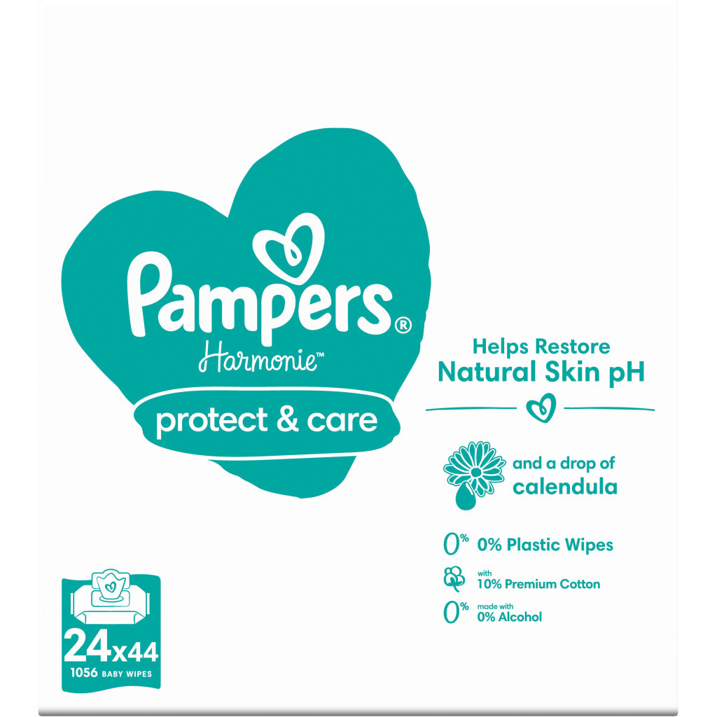 Дитячі вологі серветки Pampers Harmonie Protect&Care з календулою 24 пачки х 44 шт (8700216250603)