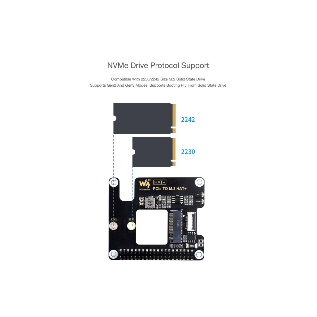Плата розширення для Мікро ПК Waveshare Плата розширення для Raspberry Pi 5 PCIe to M.2 (WAV-26583)