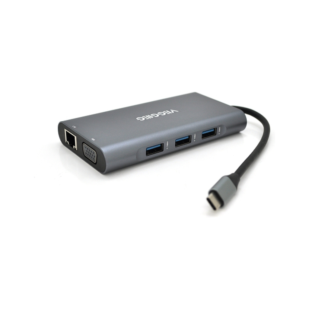 Концентратор VEGGIEG USB-C 7-in-1 USB-C + 3xUSB 3.0 + HDMI + VGA + SD/TF + RJ45 0.1m silver (TC10-U) Концентратор VEGGIEG USB-C 7-in-1 USB-C + 3xUSB 3.0 + HDMI + VGA + SD/TF + RJ45 0.1m silver (TC10-U)