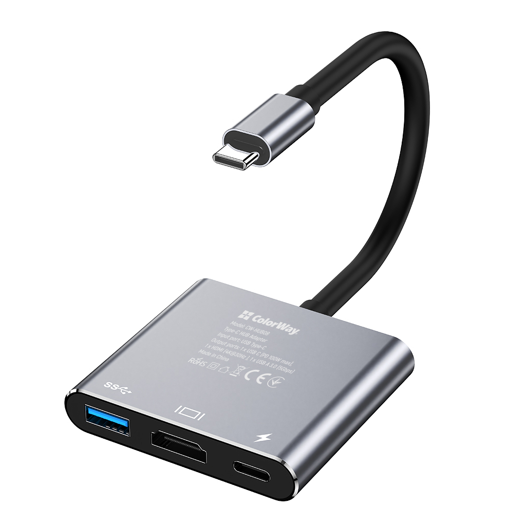 Концентратор ColorWay USB-C 3-in-1 USB 3.0 + HDMI 4K + USB-C PD100W (CW-HUB08) Концентратор ColorWay USB-C 3-in-1 USB 3.0 + HDMI 4K + USB-C PD100W (CW-HUB08)