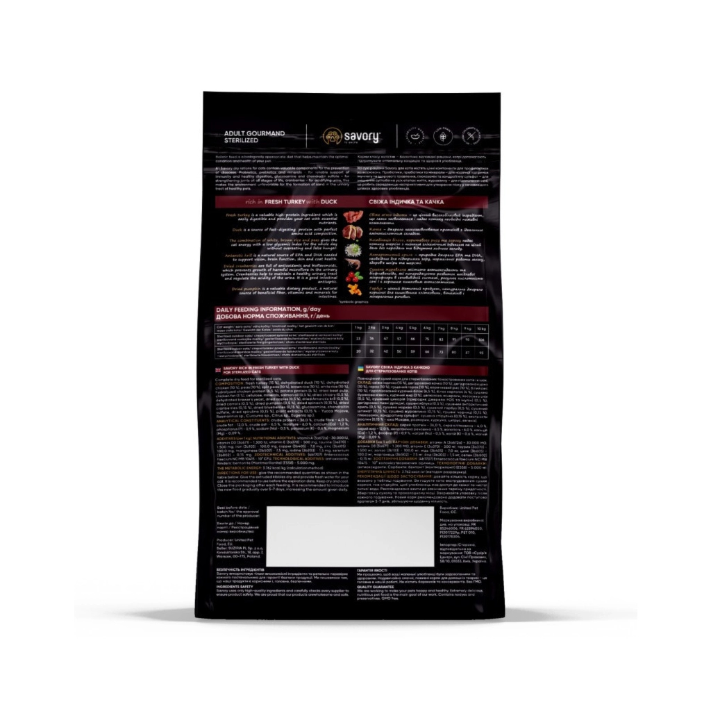Сухий корм для кішок Savory Adult Cat Steril Fresh Turkey and Duck 8 кг (4820232631607)