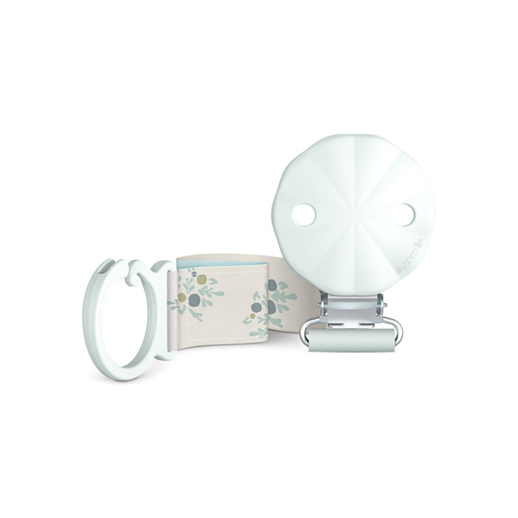 Кліпса для пустушок Suavinex Poetry із тканинною стрічкою, м'ятна з малюнком (402998)