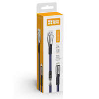 Дата кабель USB 2.0 AM to Lightning 1.0m zinc alloy blue ColorWay (CW-CBUL010-BL)