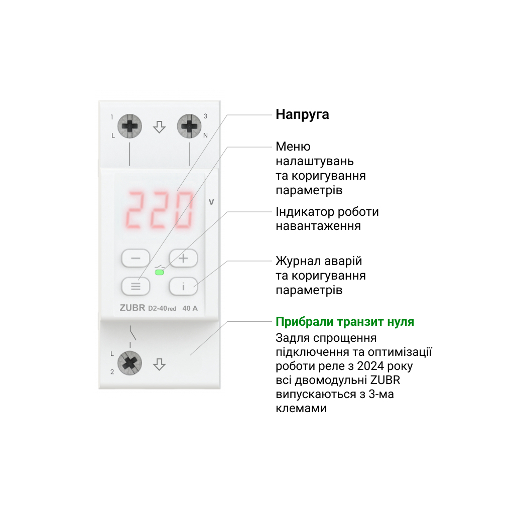 Реле напруги ZUBR D2-32 red (4820120222665)