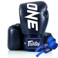 Боксерські рукавички Fairtex BGV1-ONE (натуральна шкіра) Blue 14 унцій (бинти в комплекті) (BGV1-ONE_14oz_Blue)