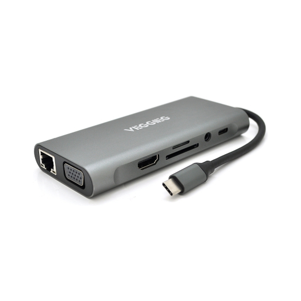 Концентратор VEGGIEG USB-C 7-in-1 USB-C + 3xUSB 3.0 + HDMI + 3.5mm + SD/TF + RJ45 0.1m silver (TC11-S) Концентратор VEGGIEG USB-C 7-in-1 USB-C + 3xUSB 3.0 + HDMI + 3.5mm + SD/TF + RJ45 0.1m silver (TC11-S)