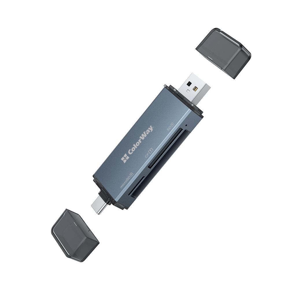 Зчитувач флеш-карт ColorWay USB 2.0/USB-C to CF/SD/MicroSD (CW-CR-01) Зчитувач флеш-карт ColorWay USB 2.0/USB-C to CF/SD/MicroSD (CW-CR-01)