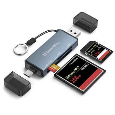 Зчитувач флеш-карт ColorWay USB 2.0/USB-C to CF/SD/MicroSD (CW-CR-01)