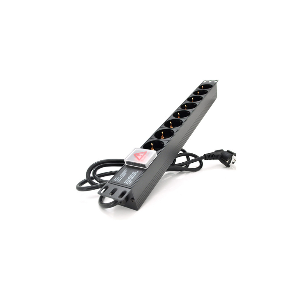 Силовий блок 19" 8 розеток, кабель 1.8м, вимикач, алюм. корпус Pipo (PP8PDUGR)