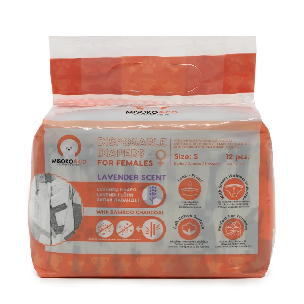 Підгузки для тварин MISOKO&CO для собак-сук з вугіллям, індикатором вологості S (SHAMSK63051)