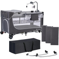 Дитячий манеж Kinderkraft кровать Leody с пеленатором Grey (5902533917952)