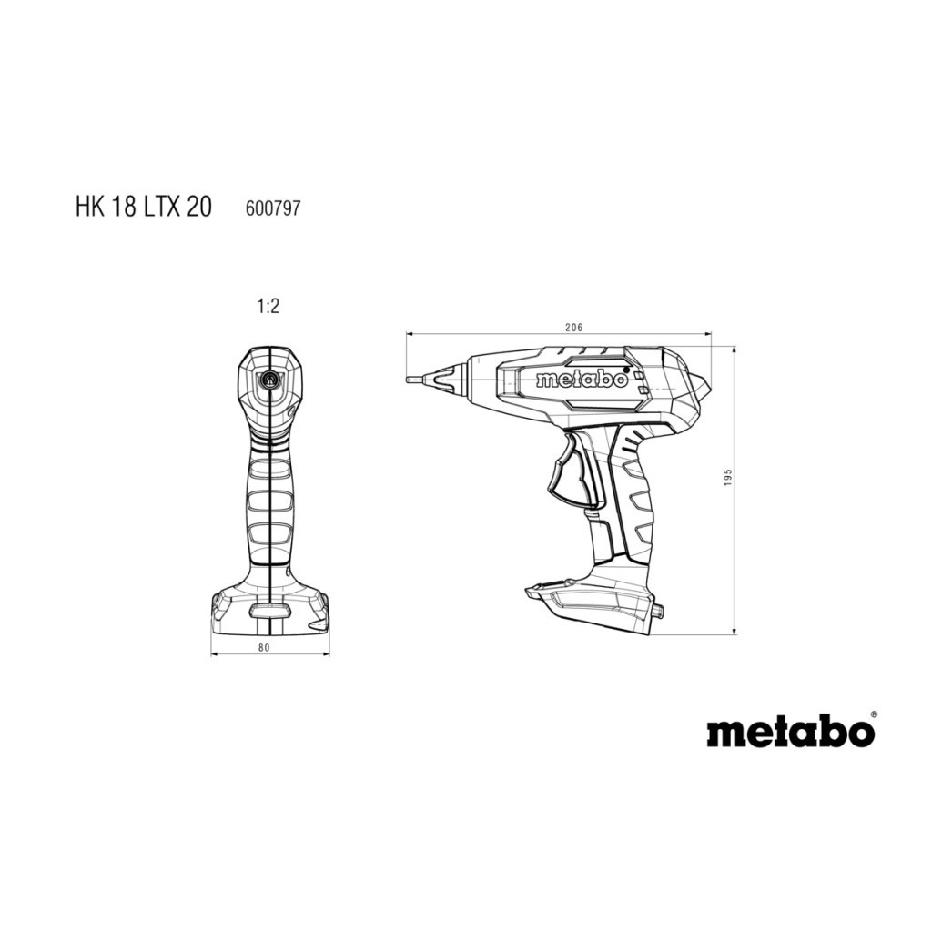 Клейовий пістолет Metabo HK 18 LTX 20, 18В, стрижні 11мм, подача 20г/хв (без АКБ та ЗП) (600797850)