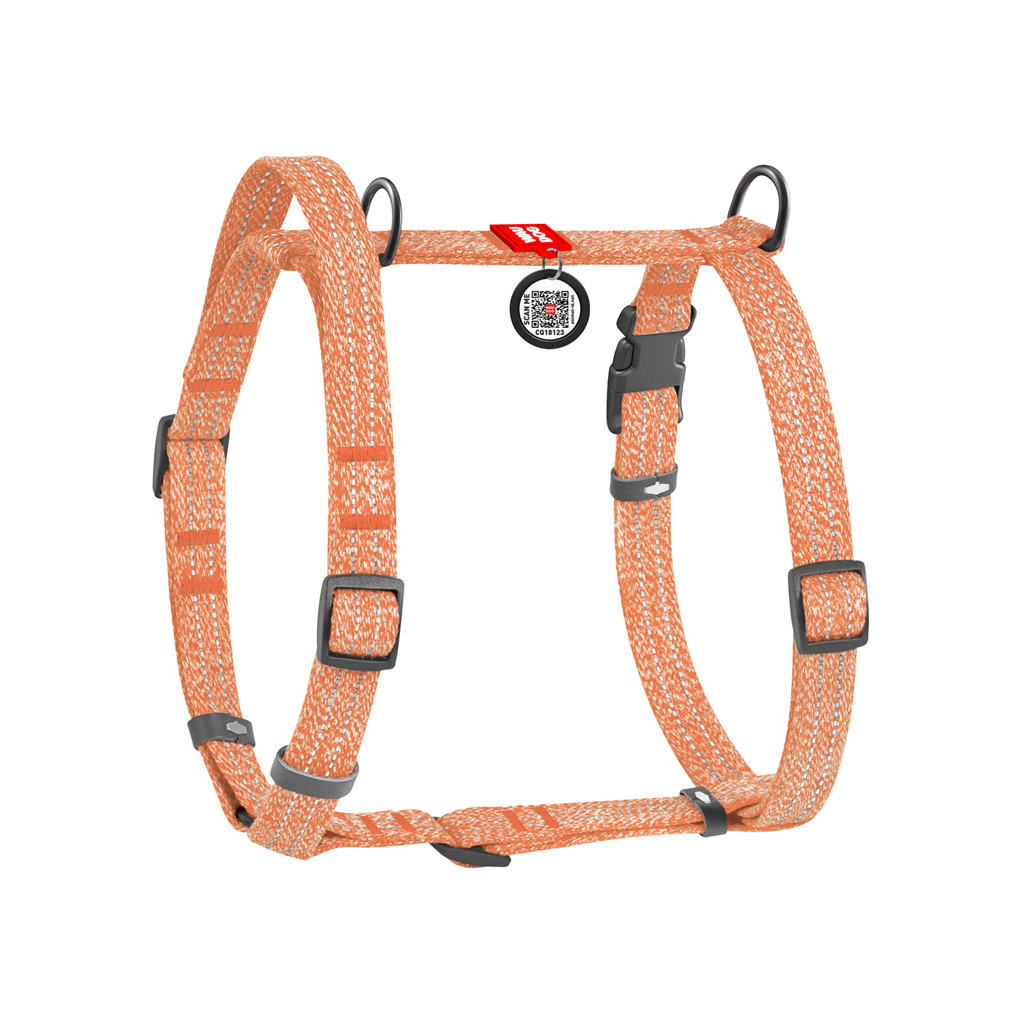Шлея для собак WAUDOG Н-подібна Re-cotton з QR паспортом, світловідбивна S помаранчева (25914)