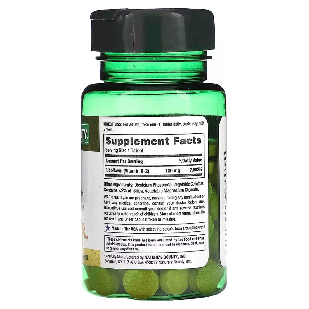Вітамін Nature's Bounty Вітамін B2, 100 мг, Vitamin B2, 100 таблеток (NRT-00640)
