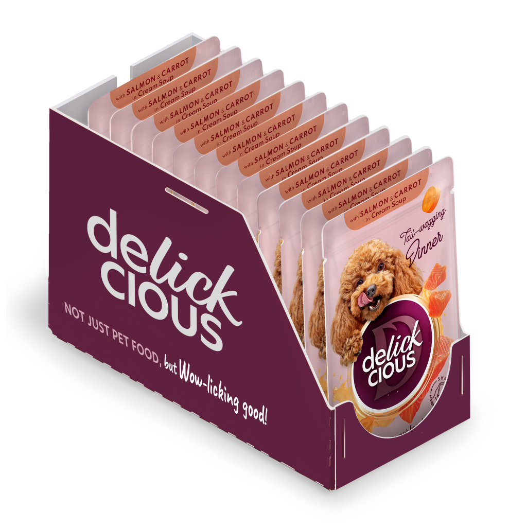 Вологий корм для собак Delickcious Смужки з лососем та морквою в крем-супі 85 г (4820269142053)