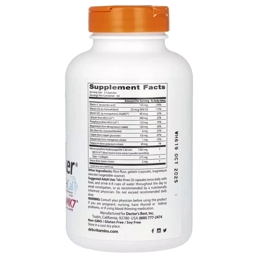 Вітамінно-мінеральний комплекс Doctor's Best Комплекс для кісток, Calcium Bone Maker Complex with MCHCal, 180 капсул (DRB-00245)