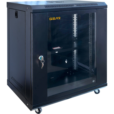 Шафа настінна GEAR 12U 19'' 600x600x650 мм, + полка 19", black (GWMSN-12U-600-600)