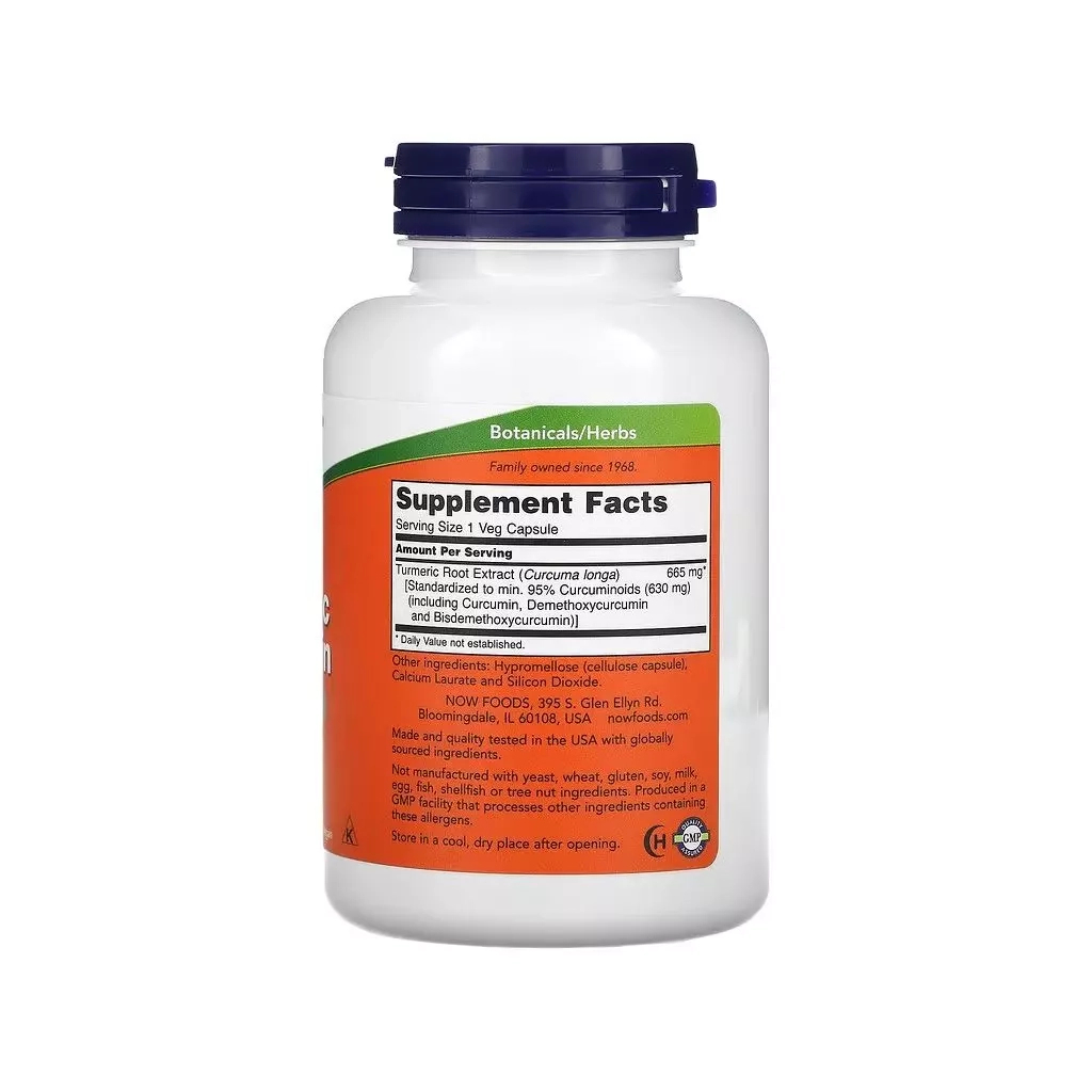 Трави Now Foods Куркума та куркумін, 665 мг, Turmeric Curcumin, 120 вегетаріанських (NOW-04639)