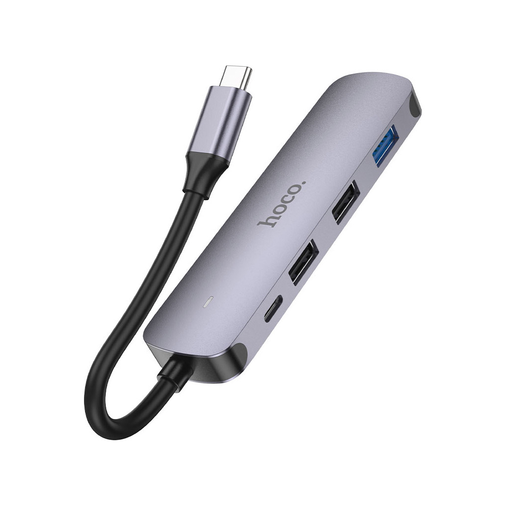 Концентратор HOCO USB-C to HDMI+USB3.0+2xUSB2.0+PD HB27 Metal Gray (6931474769329)