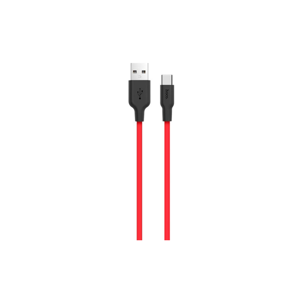 Дата кабель USB 2.0 AM to USB-C 1.0m 2A silicone X21 black+red HOCO (6957531071419)