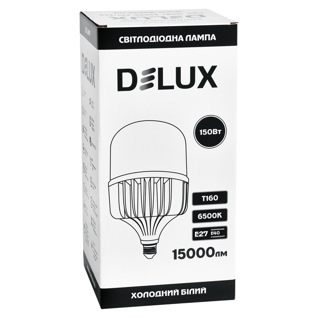 Лампочка Delux T160 150Вт Е27/E40 6500K 230В (90023332) Лампочка Delux T160 150Вт Е27/E40 6500K 230В (90023332)