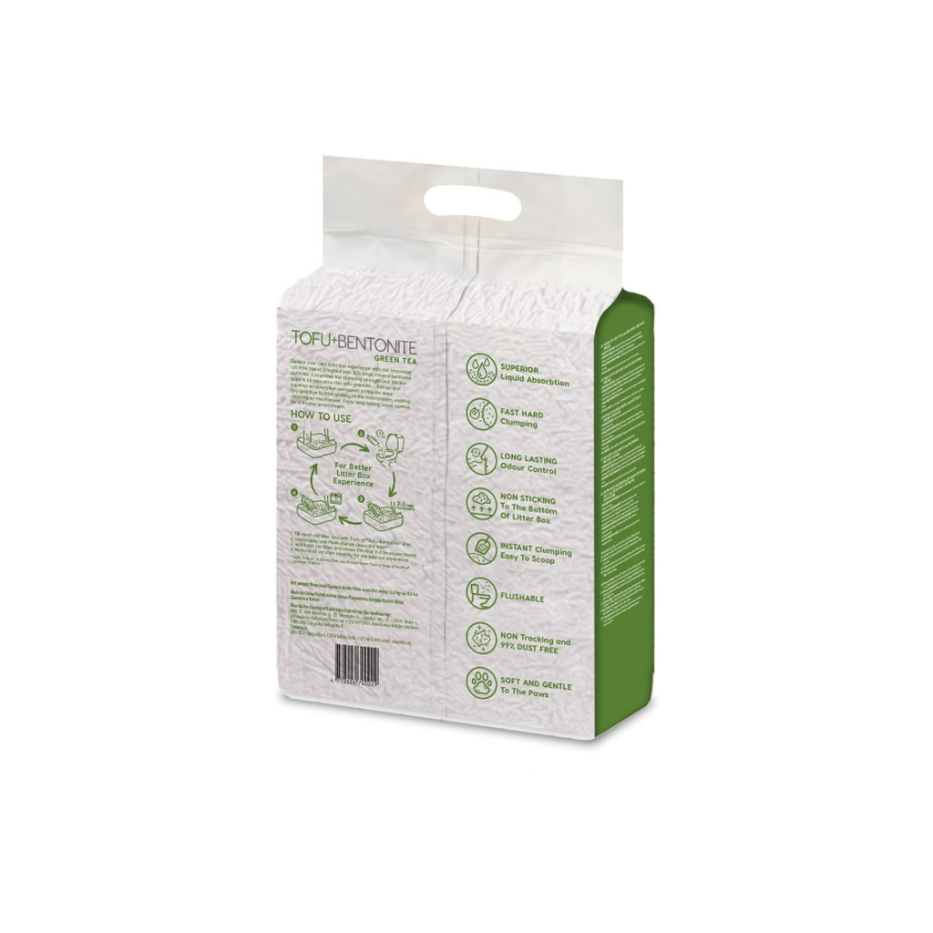 Наповнювач для туалету Velvet Paw TOFU з бентонітом та екстрактом зеленого чаю (1.5 мм) 2.6 кг (TOF70022)