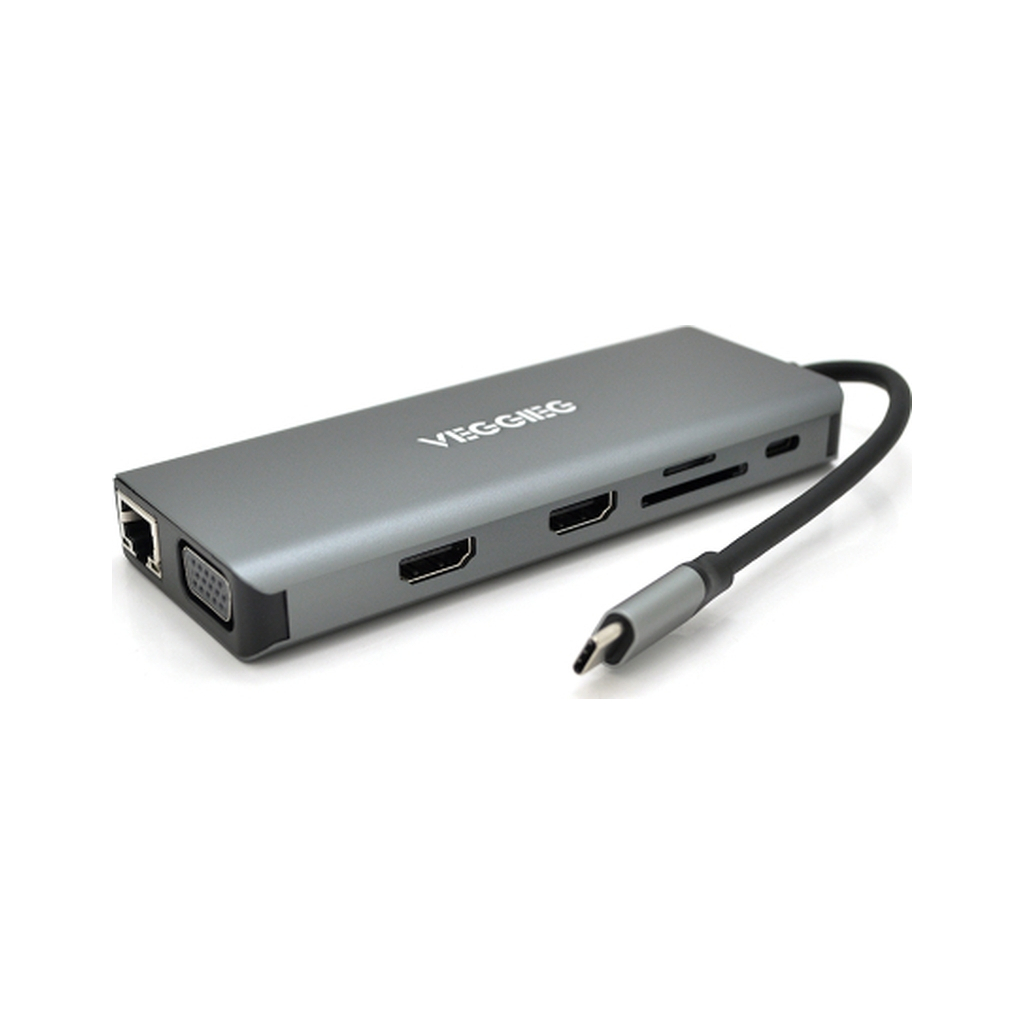Концентратор VEGGIEG USB-C 9-in-1 USB-C + 4xUSB 3.0 + 2xHDMI + VGA + SD/TF + RJ45 0.1m silver (TC12) Концентратор VEGGIEG USB-C 9-in-1 USB-C + 4xUSB 3.0 + 2xHDMI + VGA + SD/TF + RJ45 0.1m silver (TC12)