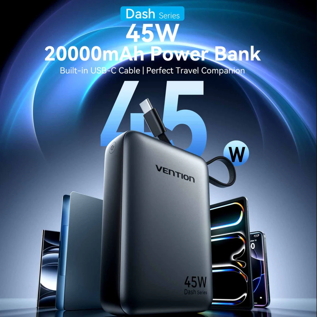 Повербанк Vention 20000 mAh 45W Mini with Built-in USB-C Cable Gray (FHGH0) Повербанк Vention 20000 mAh 45W Mini with Built-in USB-C Cable Gray (FHGH0)
