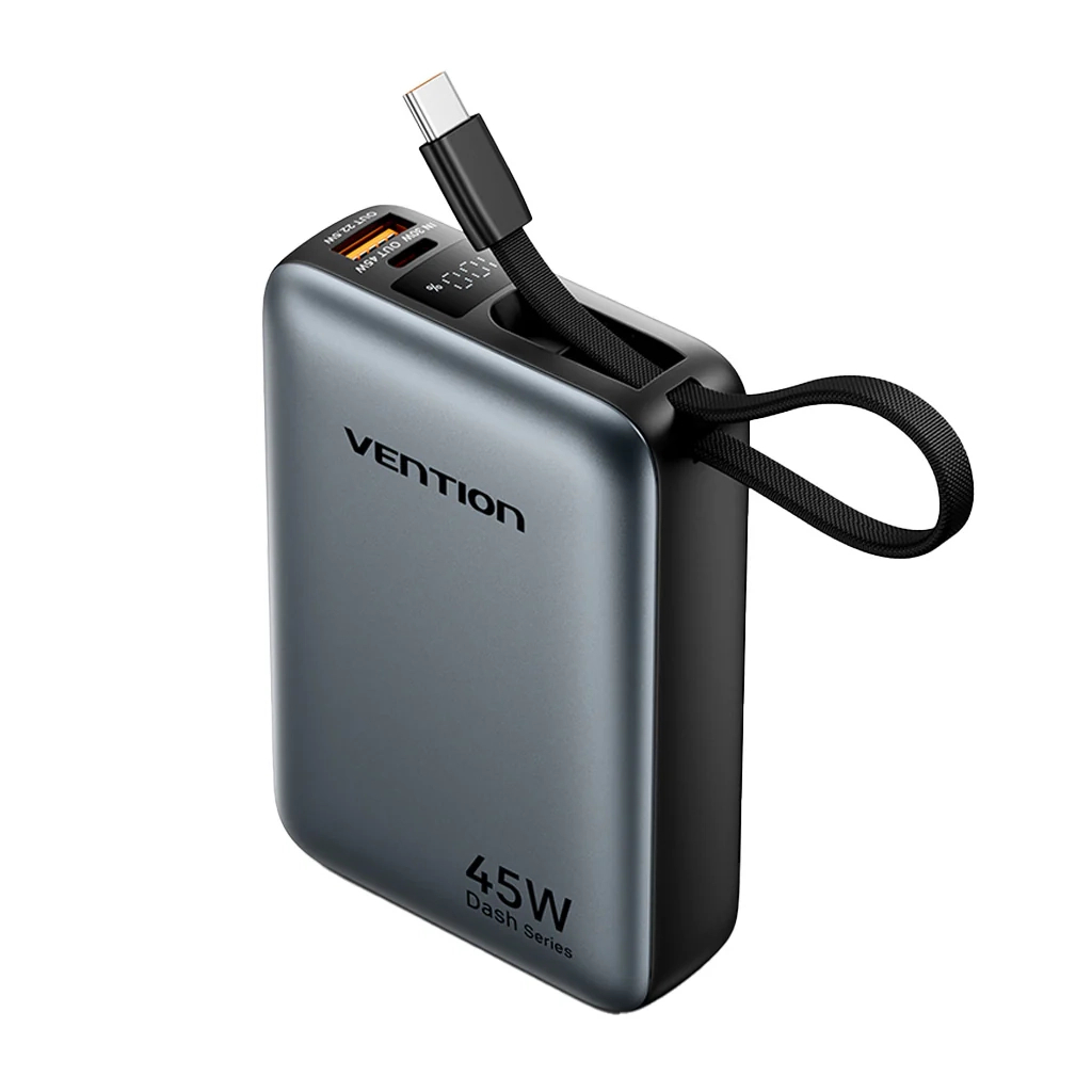 Батарея універсальна Vention 20000 mAh 45W Mini with Built-in USB-C Cable Gray (FHGH0)