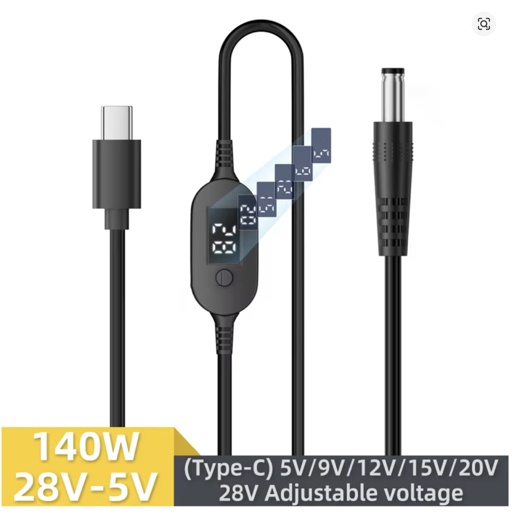 Кабель живлення USB-C to DC 5.5x2.5mm 1.0m 5V/9V/12V/15V/20V/28V 140W black XoKo (XK-K695)