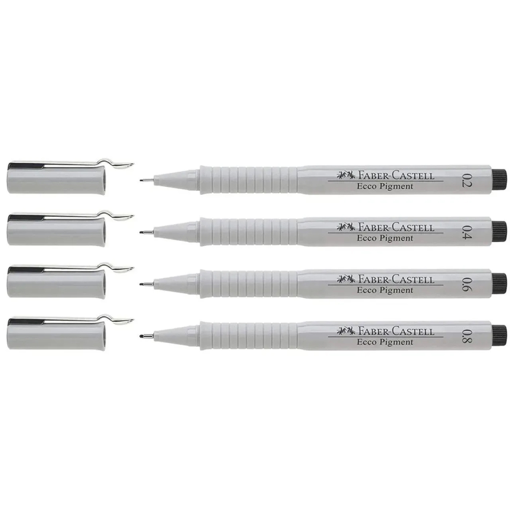 Лайнер Faber-Castell набір капілярних ручок металіків Ecco Pigment, 4 шт.- чорні, 0,2- 0,8 мм (26996)