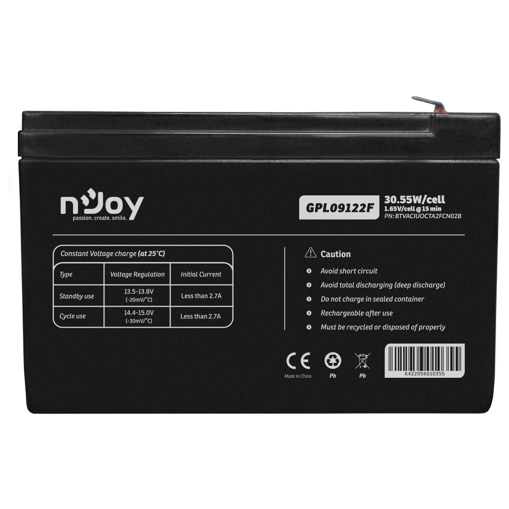Батарея до ДБЖ nJoy 12V 9Ah (BTVACIUOCTA2FCN02B) AGM (GPL09122F) Батарея до ДБЖ nJoy 12V 9Ah (BTVACIUOCTA2FCN02B) AGM (GPL09122F)