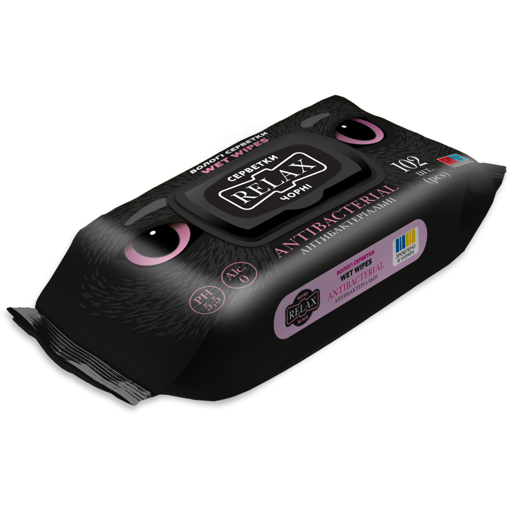 Вологі серветки Relax Tissue Black Антибактеріальні 102 шт. (4820237500984) Вологі серветки Relax Tissue Black Антибактеріальні 102 шт. (4820237500984)