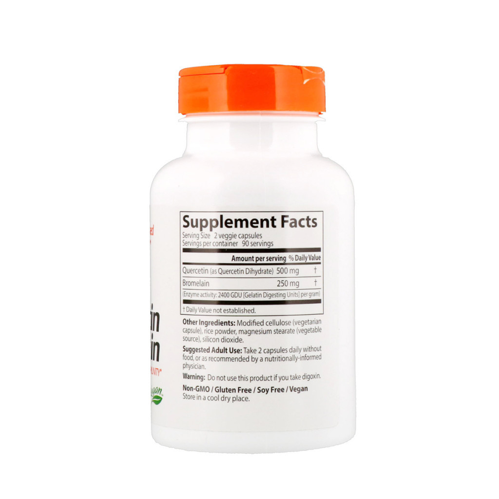 Антиоксидант Doctor's Best Кверцетин і Бромелайн, Quercetin Bromelain, 180 капсул (DRB-00029)