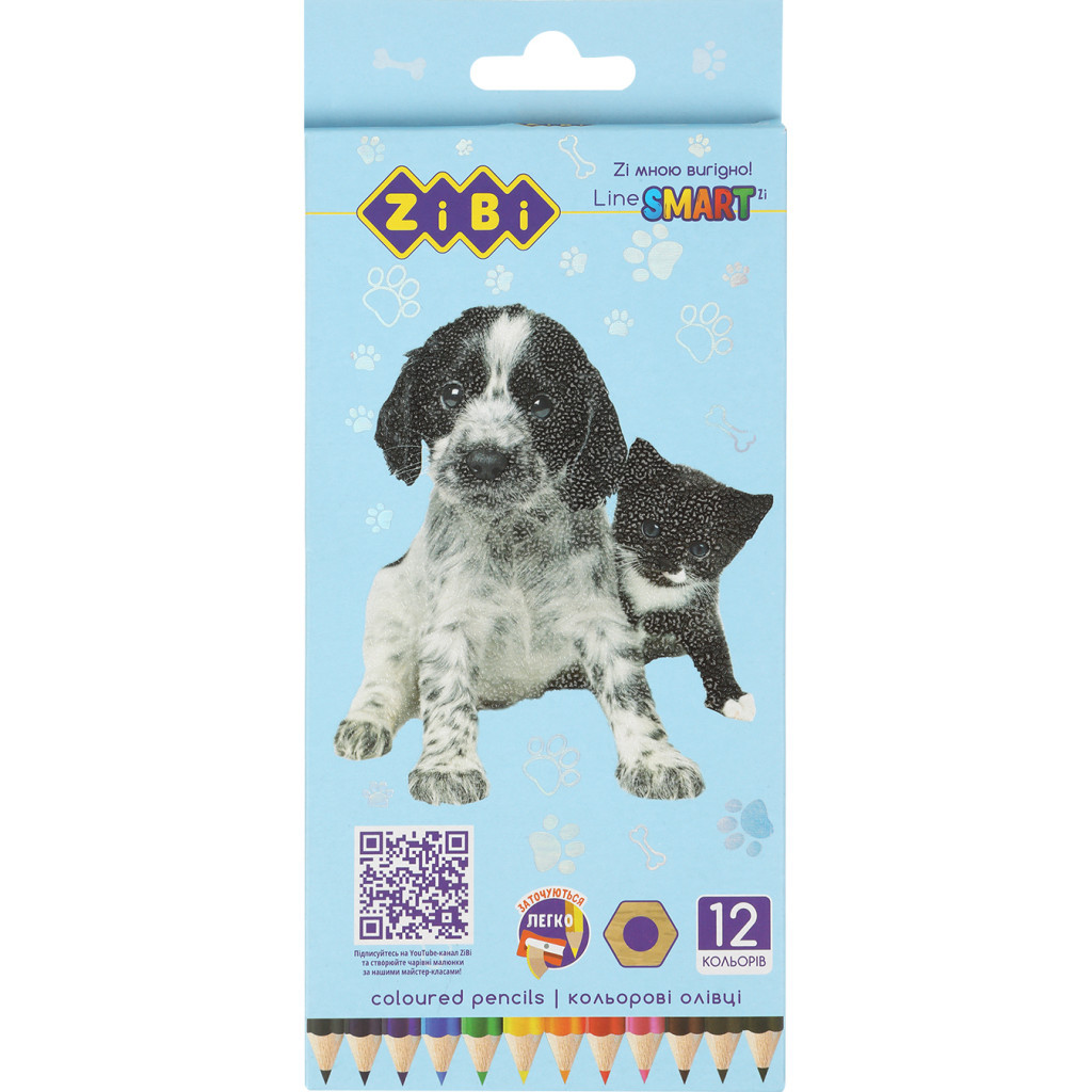 Олівці кольорові ZiBi Dogs&Cats шестигранні 12 кольорів (ZB.2427)