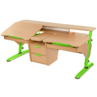 Desk Pondi Ergonomic transformer for 2 children Beech-green (BK311ZL)