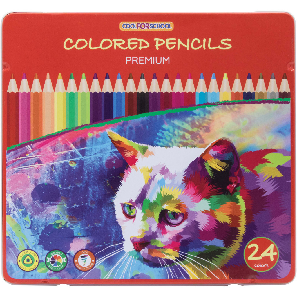 Олівці кольорові Cool For School Premium, тригранні,, 24 кольори (CF15180)