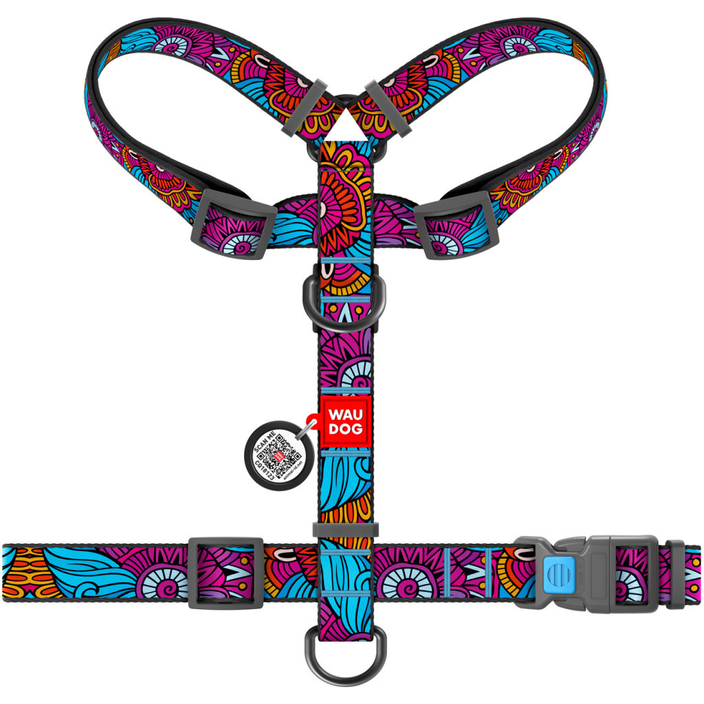 Шлея для собак WAUDOG Nylon з QR паспортом анатомічна H-подібна "Літо" S (5616)