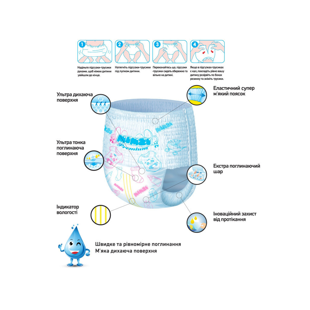 Підгузки Mimzi XXL 15+ кг 34 шт. х 3 пачки (MPXXL3) (4820209800160)