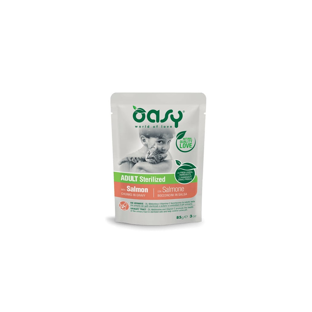 Вологий корм для кішок OASY Adult Sterilized з лососем 85 г (8053017343808)