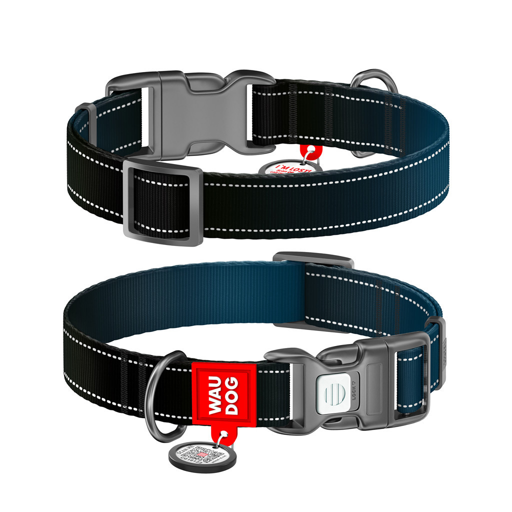Нашийник для тварин WAUDOG Nylon Mono з QR паспортом, пластиковий фастекс L чорний (52151)