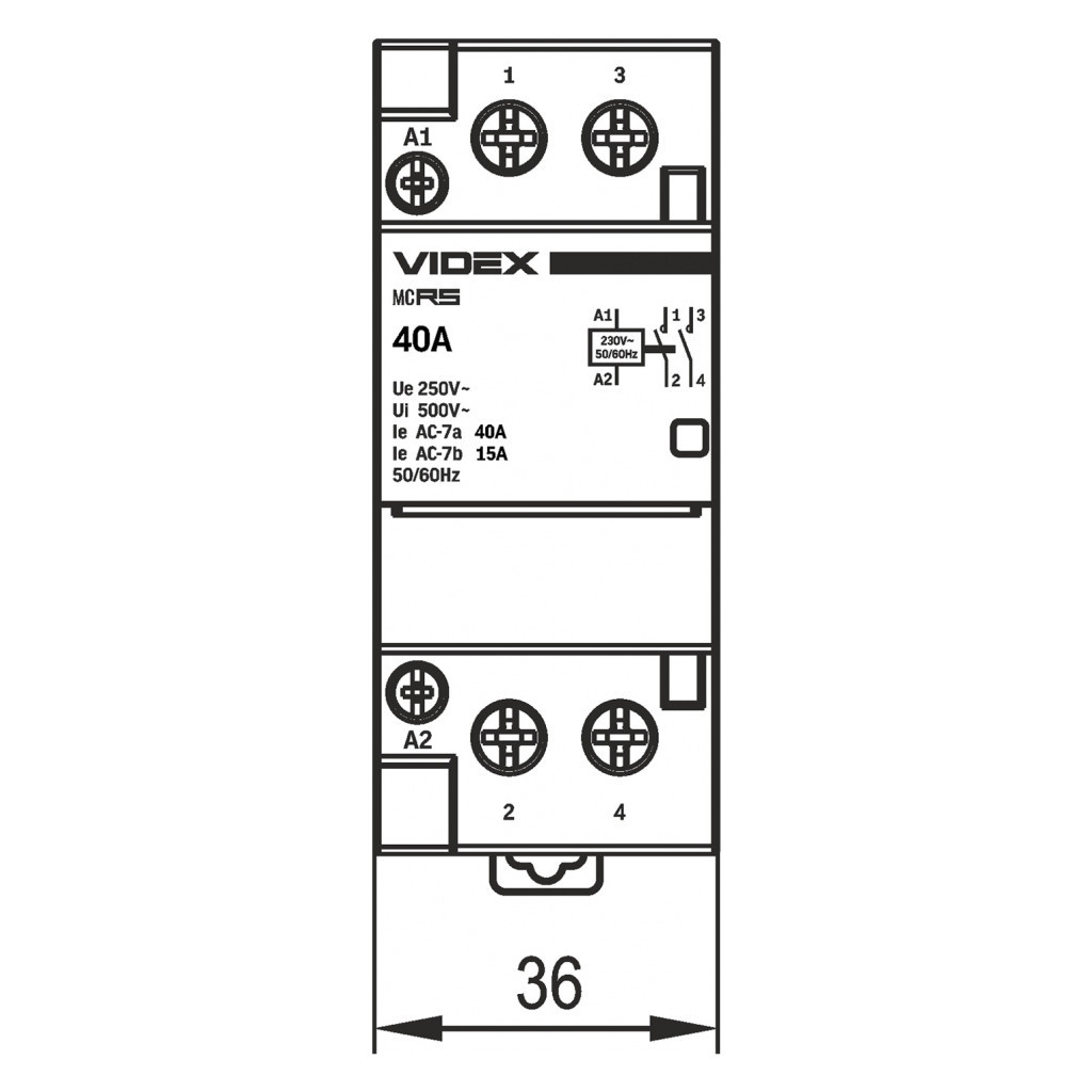 Контактор Videx 2п 40А 2НВ VF-RS-MC2O-40 RESIST