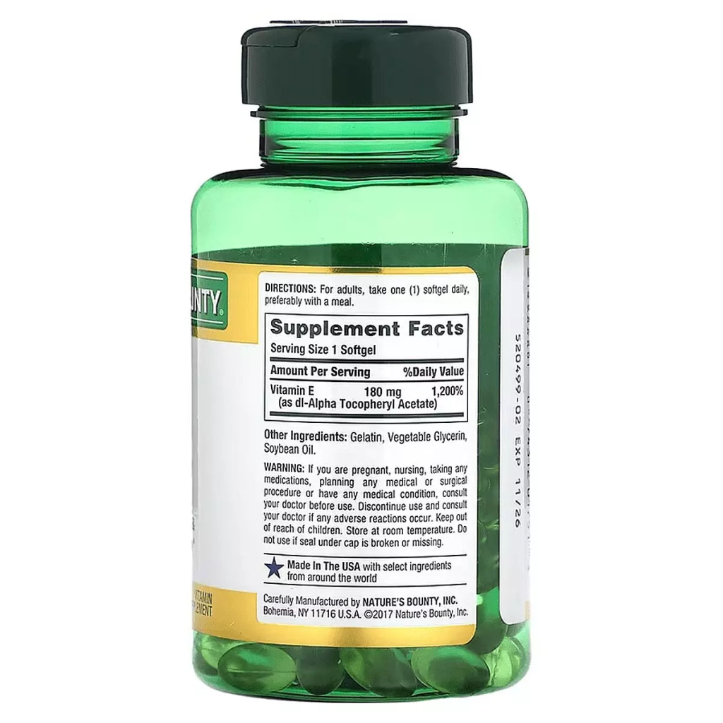 Вітамін Nature's Bounty Вітамін Е, 180 мг, Vitamin Е, 120 желатинових капсул (NRT-01751)
