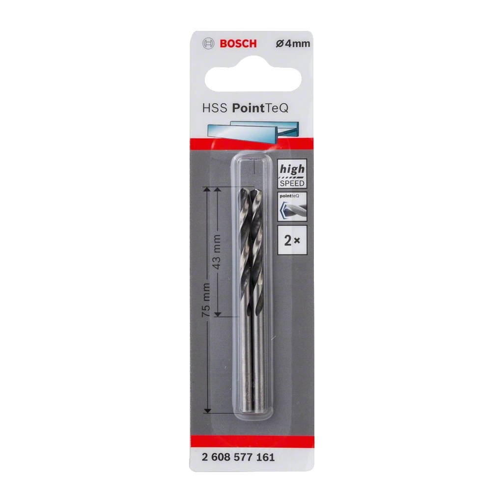 Свердло Bosch по металу HSS-PointTeQ, 4х43х75мм, 2шт (2.608.577.161)