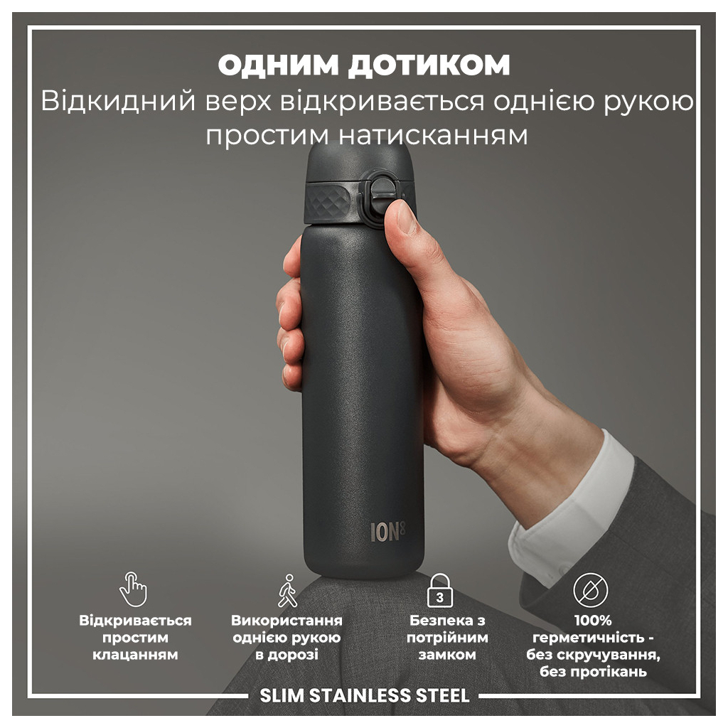 Пляшка для води ION8 OneTouch Stainless Steel 600 мл Grey (I8SS600GRY)
