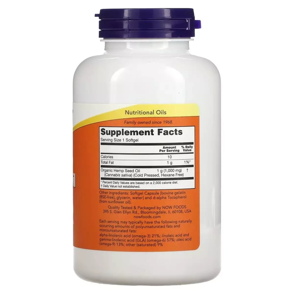 Трави Now Foods Олія насіння конопель, 1000 мг, Hemp Seed Oil, 120 желатинових капс (NOW-01799)