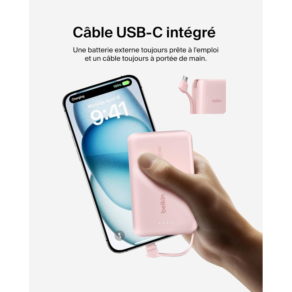 Повербанк Belkin 10000mAh, 20W, USB-C, Pink (BPB021HQPK)