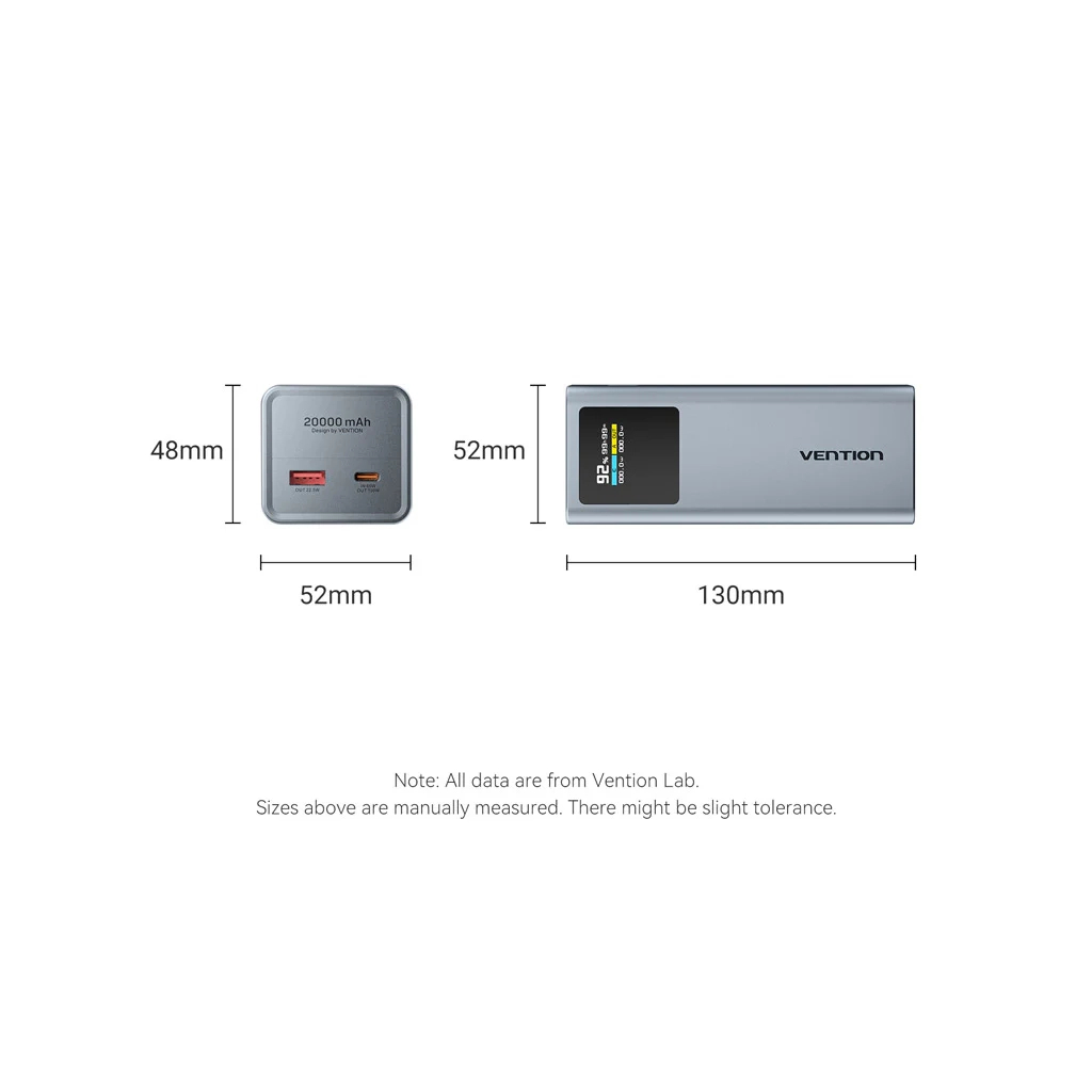 Повербанк Vention 20000 mAh 100W Gray TFT Display Type (FKCH0)