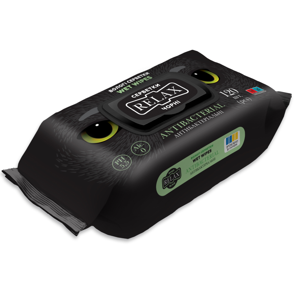Вологі серветки Relax Tissue Black Антибактеріальні 120 шт. (4820237500991) Вологі серветки Relax Tissue Black Антибактеріальні 120 шт. (4820237500991)